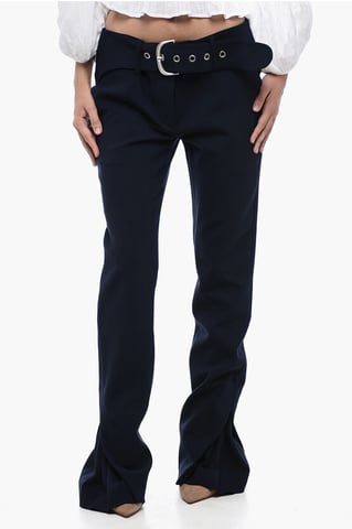 Low-Waisted Pants with Pleated Detail in Midnight blue