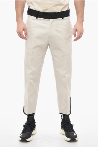 Slim Fit TOM-broek van katoenen keperstof met contrasterende tailleband in wit