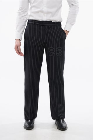 Pinstriped Wool Blend 23 Slim Fit Pants in Blue