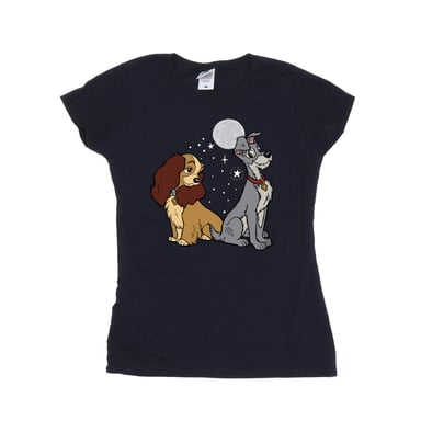 Disney Womens/Ladies Lady And The Tramp Moon Cotton T-Shirt (Navy Blue)