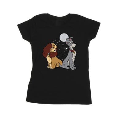 Disney Womens/Ladies Lady And The Tramp Moon Cotton T-Shirt (Black)