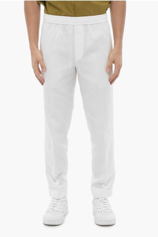 Slim Fit REM Pants with Elastic Waistband in White