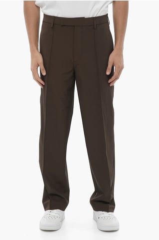 Straight Leg Slim Fit Pintuck Pants in Brown