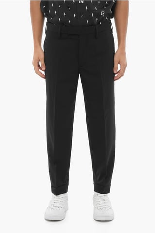 Regular Waist Slim Fit Pants with Ankle Zip in Black