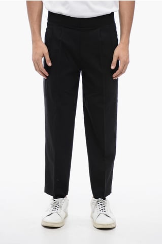 Tapered Fit Linen Blend Pants with Double Pleat in Black