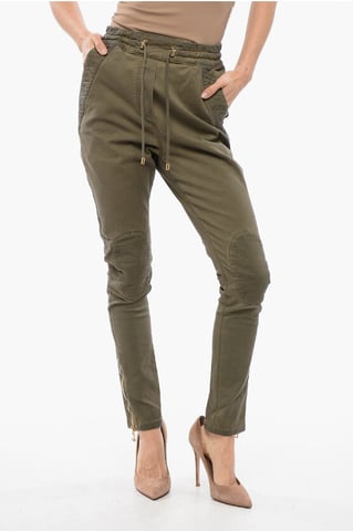Jodhpur Pants with Quilted Inserts in Green