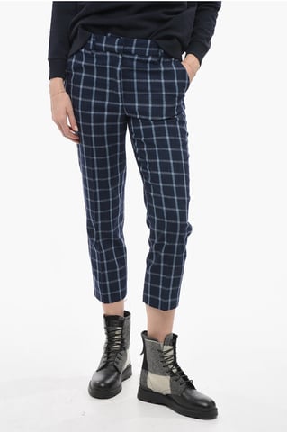 Wool-blended COMFORT Pants with Check Pattern in Blue