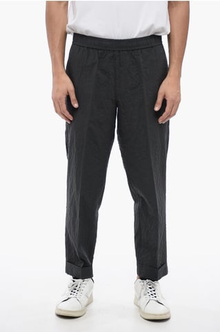 Gerimpelde katoenen REM Slim Fit-broek in grijs