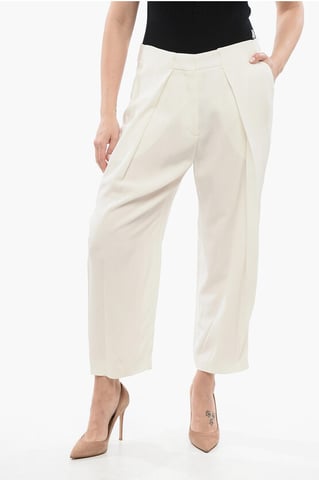 Enkelvoudig geplooide viscose taps toelopende broek in wit