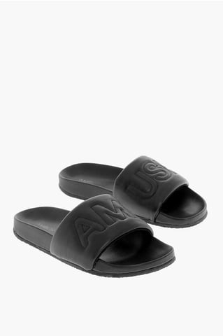 Solid Color Leather Slides in Black