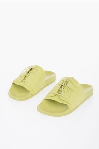 Rubber Slides With Lace-up Detail in Green