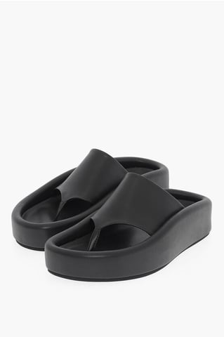 MM6 Faux Leather Thong Sandals in Black