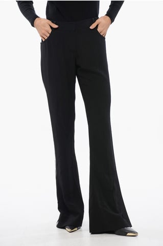 Flared-Fit Pants With Rhinestoned Side Band in Black