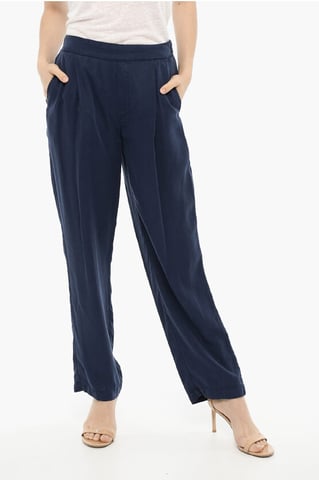 Single Pleat Flared Pants in Blue