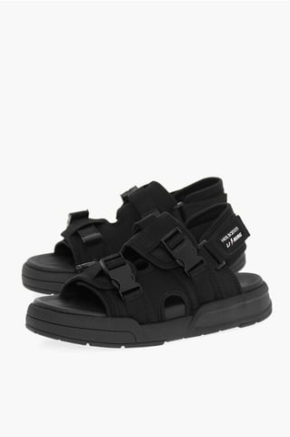 LI-NING Solid Color Double-Buckle Sandals with Socks in Black