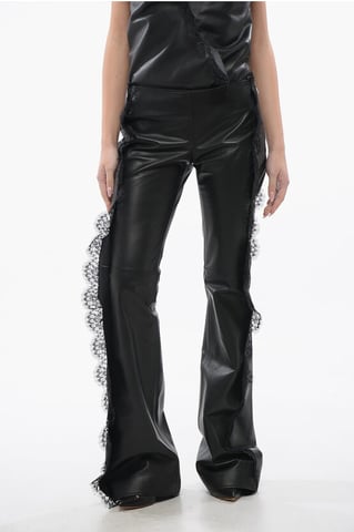 Leather Pants With Lace Trim Details in Black