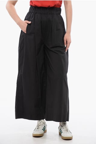 Popeline katoenen cropped fit broek in zwart