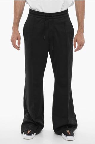 Wide Leg Track Pants with Drawstring Waist in Black