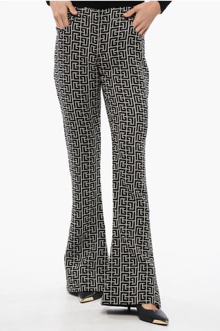 Wool Low-rise Flared Pants in Black & White