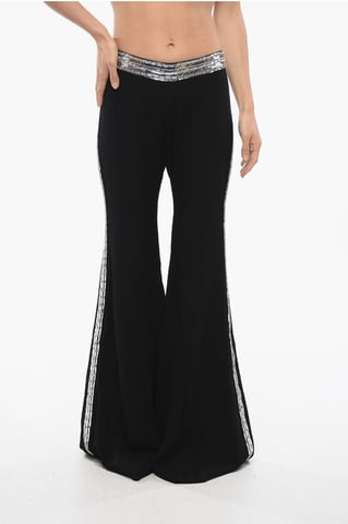 Flare-Fit Pants With Sequined Side Bands in Black