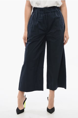 Popeline Cotton Cropped Fit Pants in Blue
