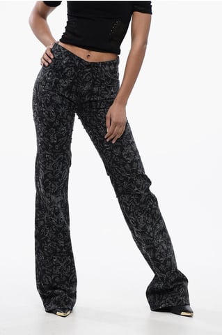 Flared Straight Leg Long Jeans with All-Over Graphic Print 2 in Nero, Grigio