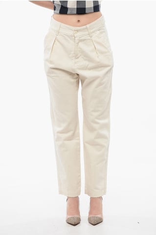 Single-pleated Mom Fit Denims with Belt Loops 14cm in White