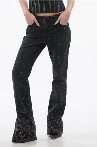 Low Rise BLING Flared Fit Denims with All-Over Rhinestones 2 in Black