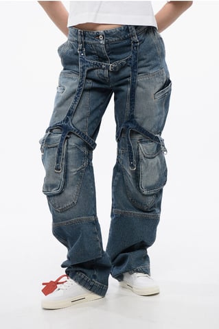Loose Fit Cargo Jeans with Regular Waist in Blue
