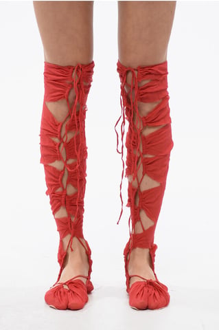 Silk Blend Lace-Up TABI Thing-Highs in Red