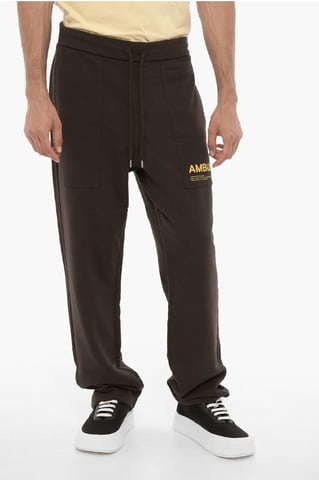 Brushed Cotton Joggers with Contrasting Logo in Brown