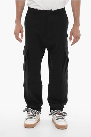 Solid Color Cargo Sweatpants with Contrasting Embroidery in Black