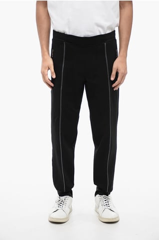 Viscose Blend Tapered Fit Sweatpants met Tape Detail in Zwart