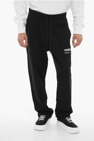 Fleeced Cotton WORKSHOP Joggers with Drawstring Waist in Black