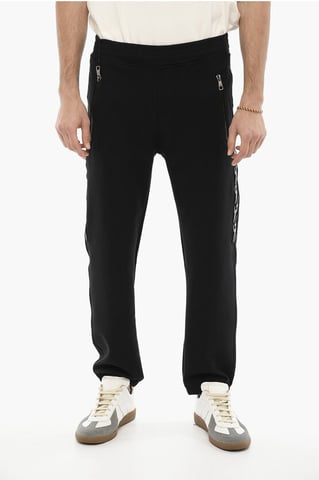 Skinny Fit Joggers with Side Thunderbolts Print in Black