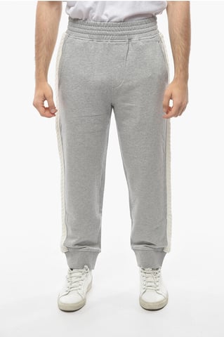 Cotton Loose Fit Sweatpants with Knitted Side Bands in Gray