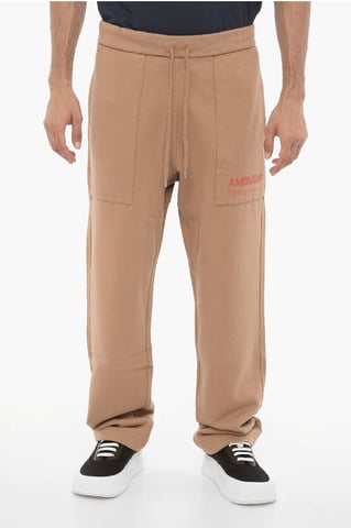 Fleece katoenen WORKSHOP-joggingbroek met trekkoord in bruin