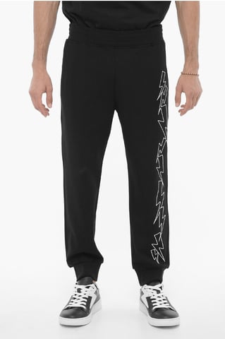 Skinny Fit BOLTS Joggers with Contrasting Embroidery in Black