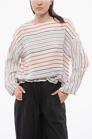 Gebalanceerde streep VARSITY linnenmix blouse in veelkleurig
