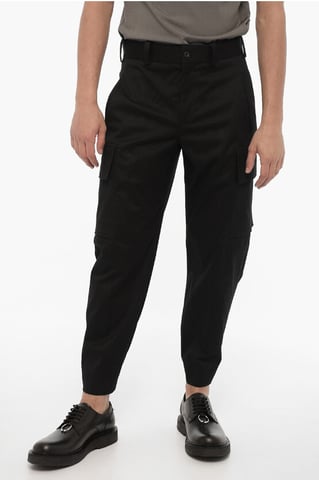 Loose Fit FIREMAN Cargo Pants with Ankle Button in Black