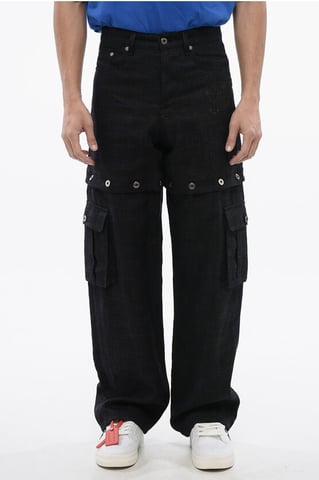 Linnen 90SLOGO-broek met modulair ontwerp in blauw