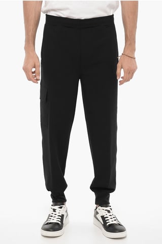 Skinny Fit Cargo pants with Drawstring Waist in Black