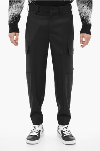 Loose Fit FIREMAN Cargo Pants with Ankle Button in Black