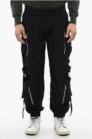 Nylon Cargobroek met Banden en Manchetten in Zwart