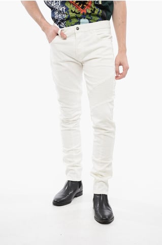 Tapered Fit Biker Denims met riemlussen 15 cm in wit