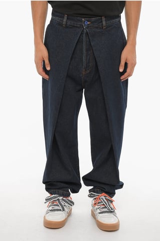 Plisserade jeans med normal passform, 17 cm, blå