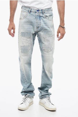 Vintage Effect TWIST Denims with Patchwork 17cm in Light blue