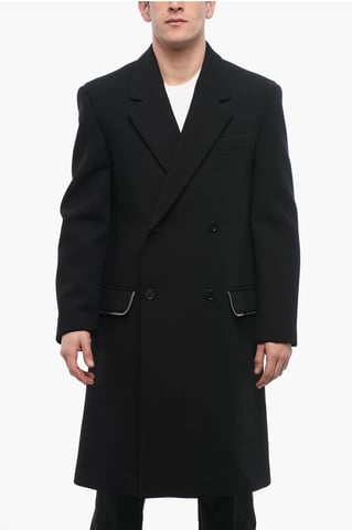 Dubbelrijs ZIP AROUND Virgin Wool Jas in Zwart