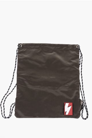 Solid Color Nylon Drawstring Backpack in Green