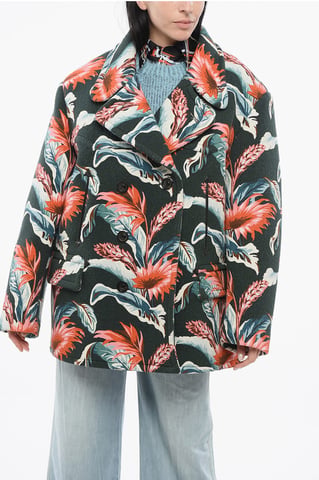 MM4 Double-breasted Over Jacket with Floral Motif in Multicolor